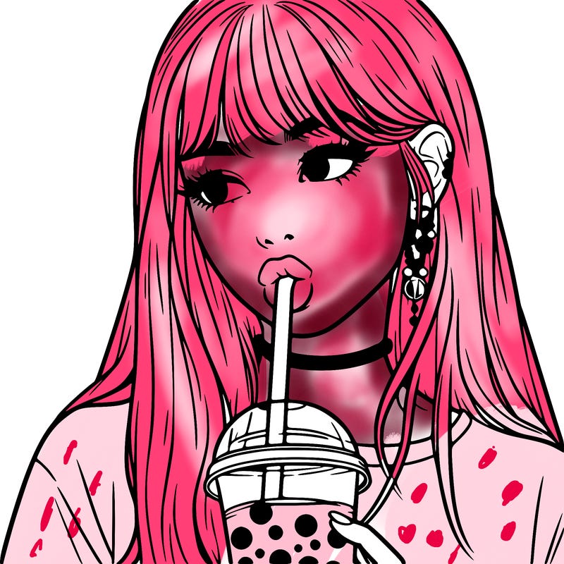 aesthetic realistic girl drinking boba