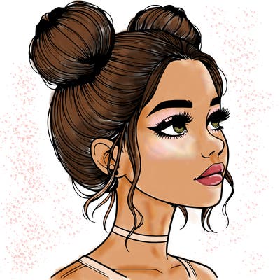 realistic girl with buns on the top of her head