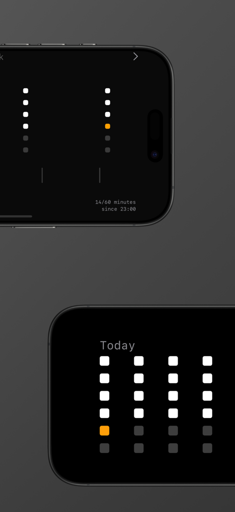 Life Widget - Time Progress - Widget de progresso de tempo minimalista em um iPhone exibindo uma grade visual de rastreamento diário e horário.