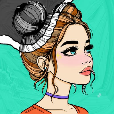 realistic girl with buns on the top of her head