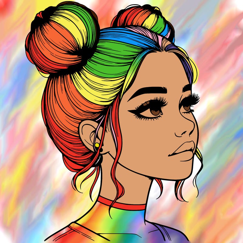 realistic girl with buns on the top of her head