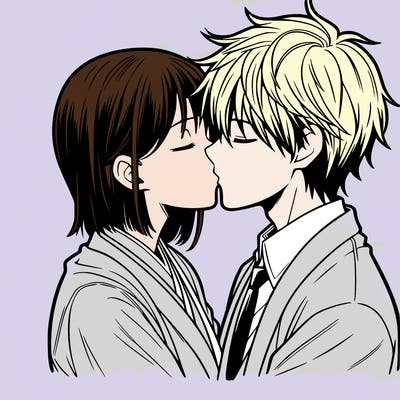 anime couple kissing