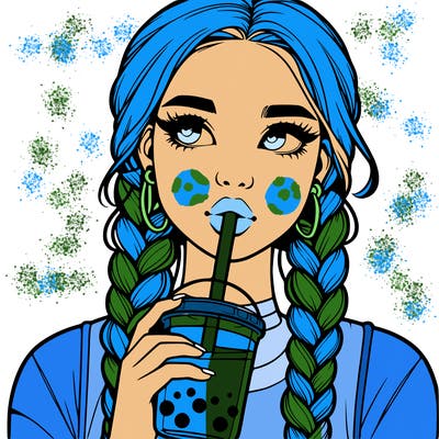 realistic girl with braided hair drinking boba