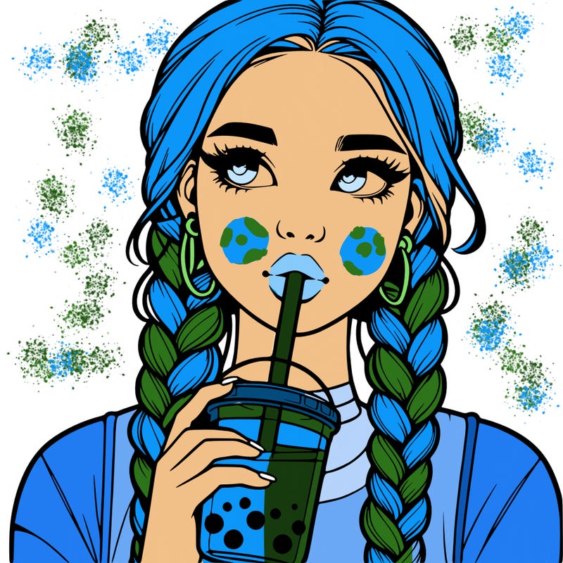 realistic girl with braided hair drinking boba