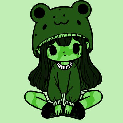 a girl wearing a frog hat and some frog socks