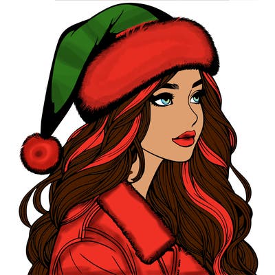 realistic girl in santa hat