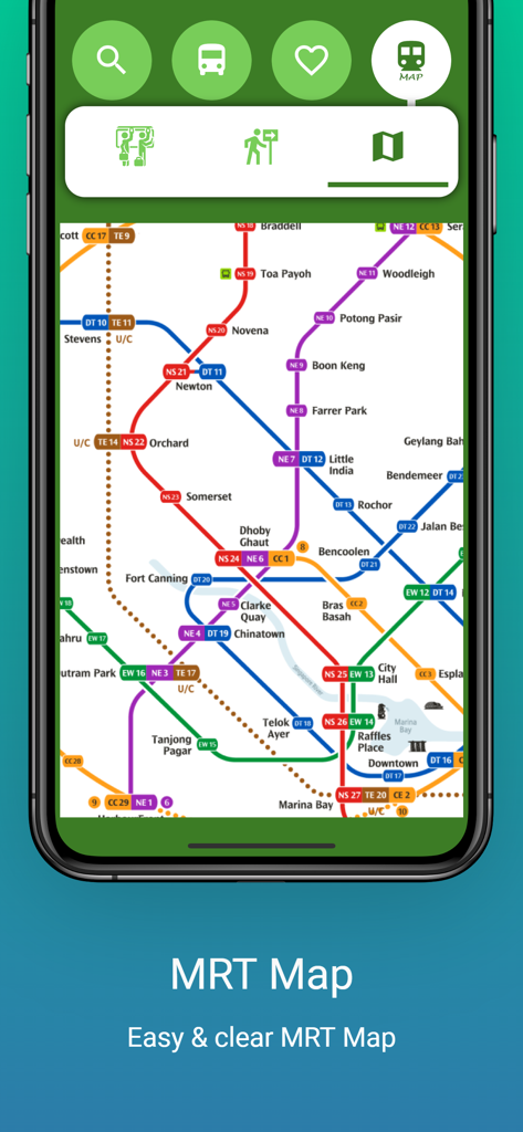 SG Bus (MRT map) - Clear and easy to read MRT map of Singapore transit lines in the SG Bus app