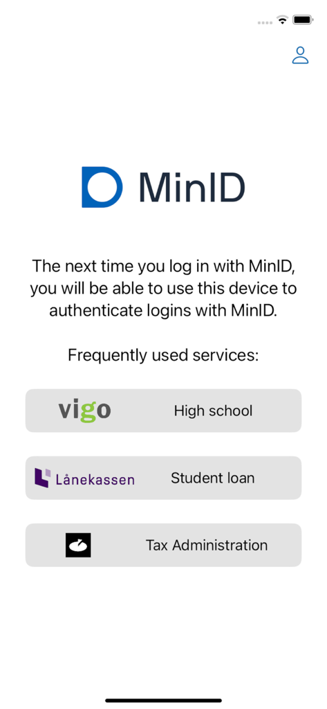 MinID App - Pantalla de autenticación de la aplicación MinID para servicios públicos noruegos