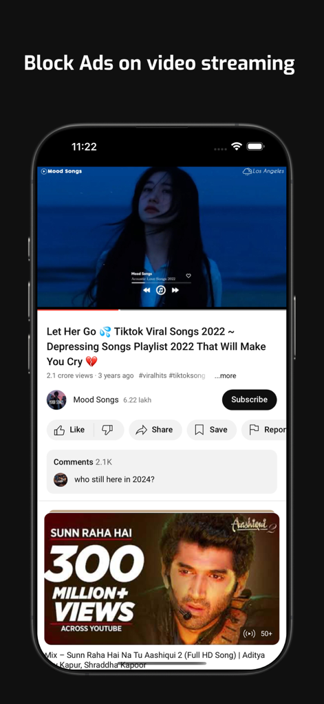 VdoTube - No ads in video - VdoTube mobile app interface displaying ad-free video streaming in dark mode