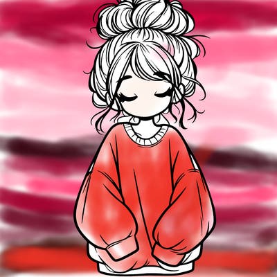 girl with baggy sweatshirt and messy bun