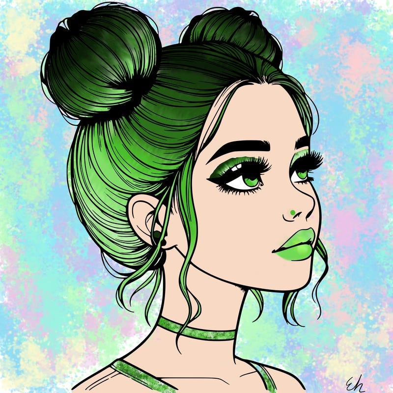realistic girl with buns on the top of her head