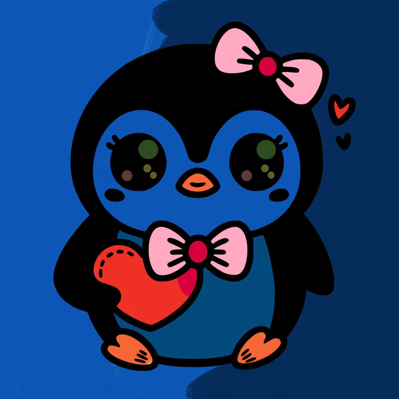 cute penguin with bow tie holding heart