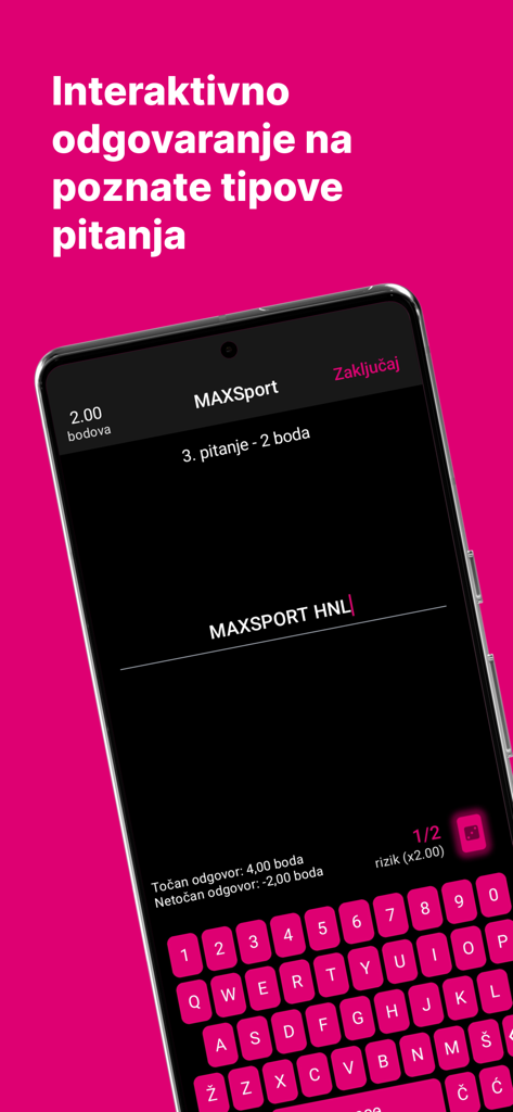 MAXSport Kviz - Interactive sports trivia question on the MAXSport Kviz mobile app.