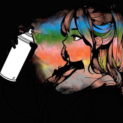 a realistic girl spray, painting