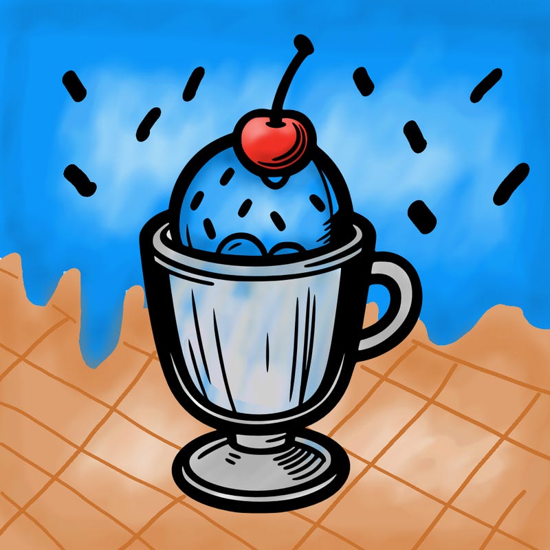 a cup with ice cream in it with a cherry on top