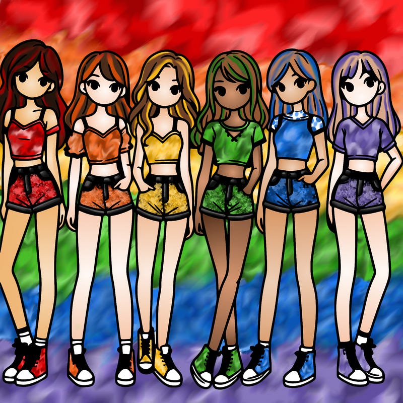 a group of girls wearing crop tops and shorts