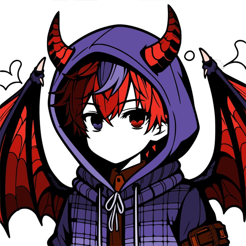 cool anime boy with dragon wings and horns in a hoodie