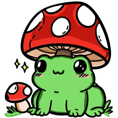 a cute frog with a mushroom hat