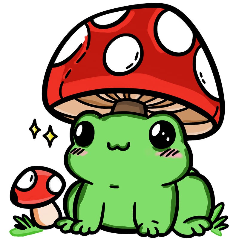 a cute frog with a mushroom hat