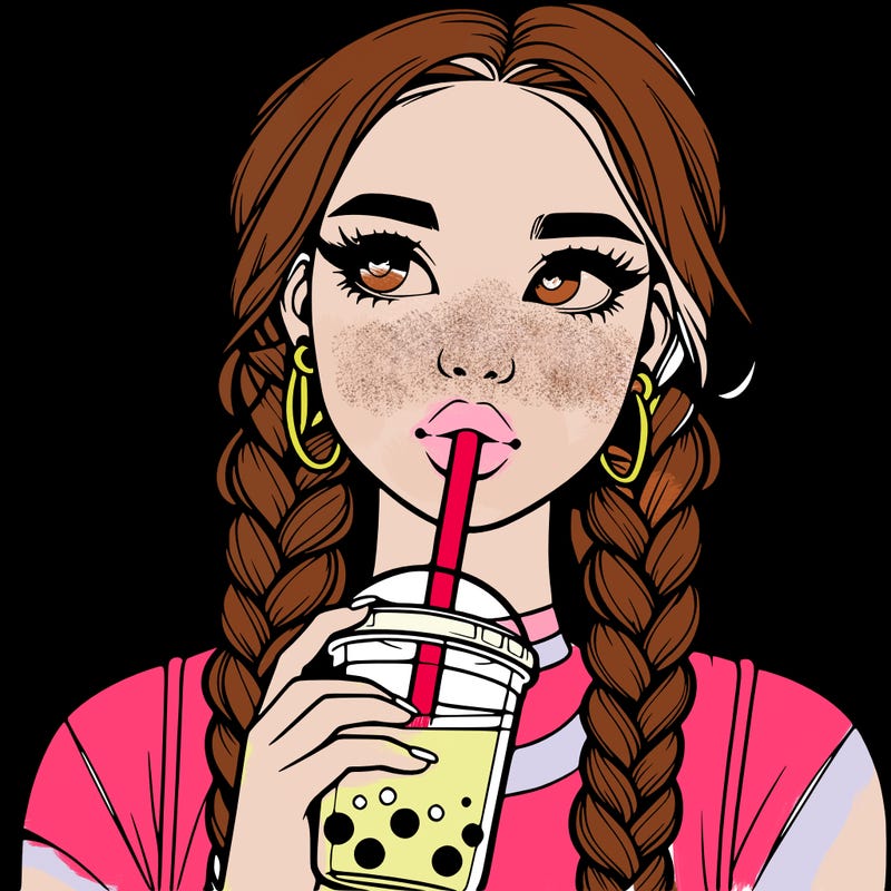 realistic girl with braided hair drinking boba