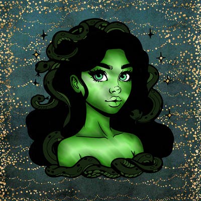 realistic girl with snakes as hair