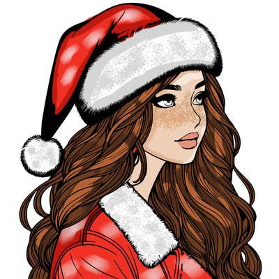 realistic girl in santa hat