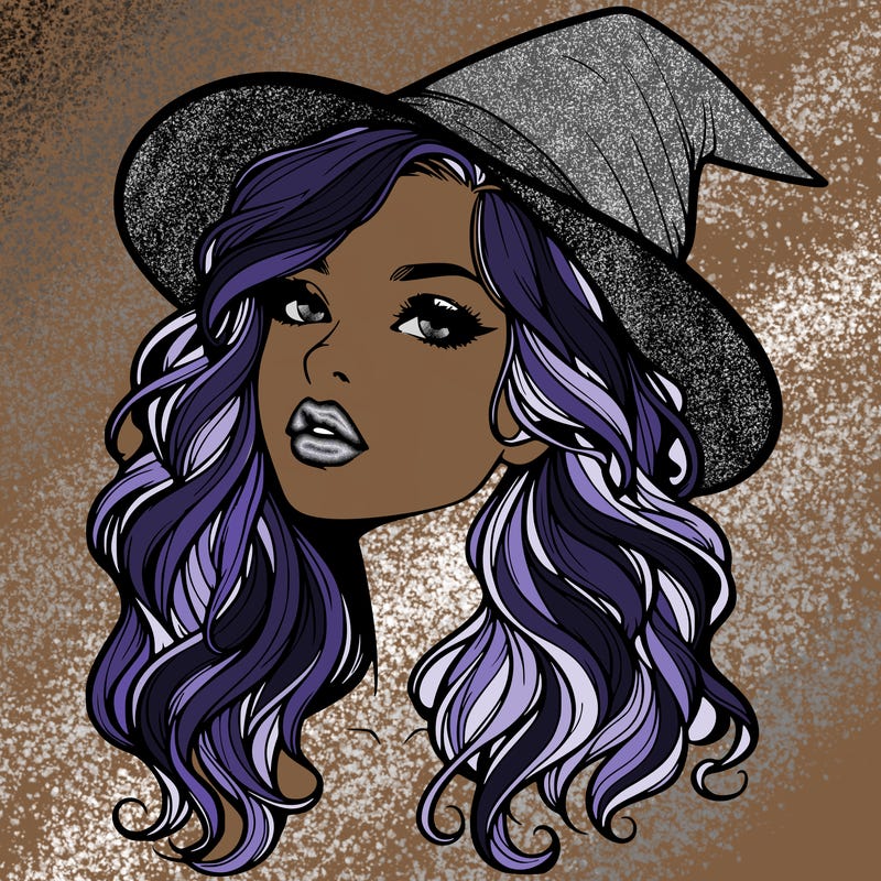 realistic witch girl with wavy hair and lips