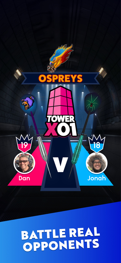 Darts of Fury: PvP Multiplayer - Dos jugadores compitiendo en una partida de dardos PvP en tiempo real.