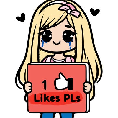 girl holding a sign saying 10 likes pls