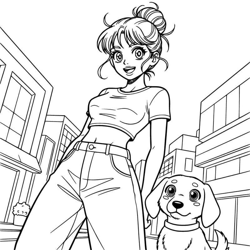 make a girl with baggy jeans hair up in a bun with a crop top