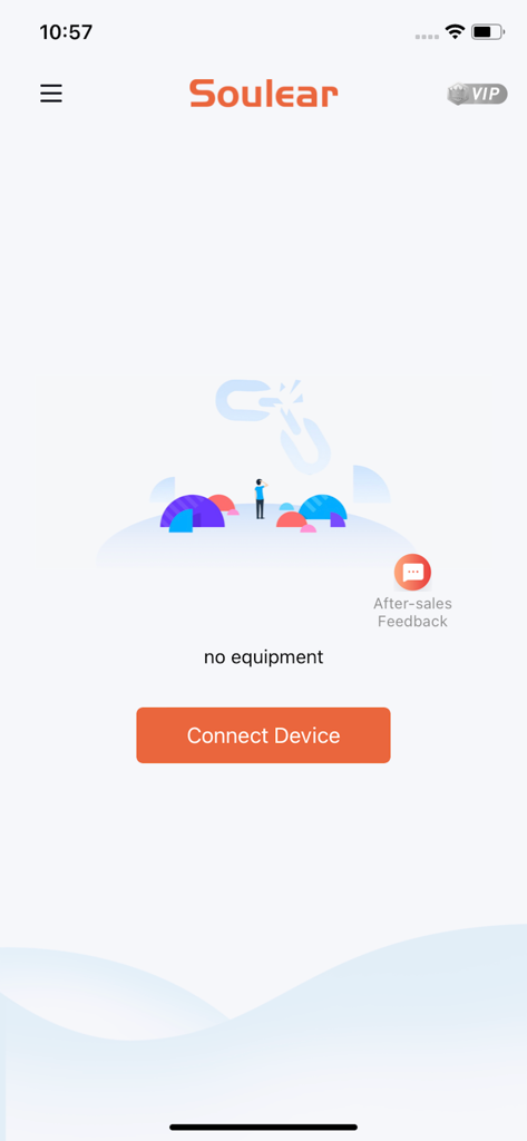 Soulear - Der Startbildschirm der Soulear-App zeigt den Status 'Keine Ausrüstung' und eine Schaltfläche zum Verbinden eines Geräts an.