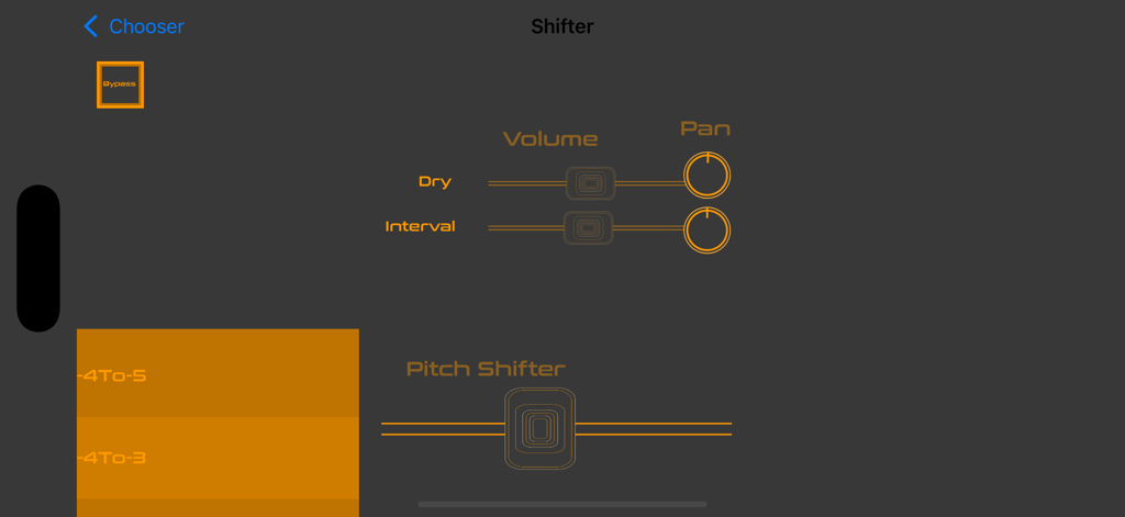 Interface do shifter do Zen Musical Harmonizer ZMH-1 mostrando controle de pitch shifter e volume
