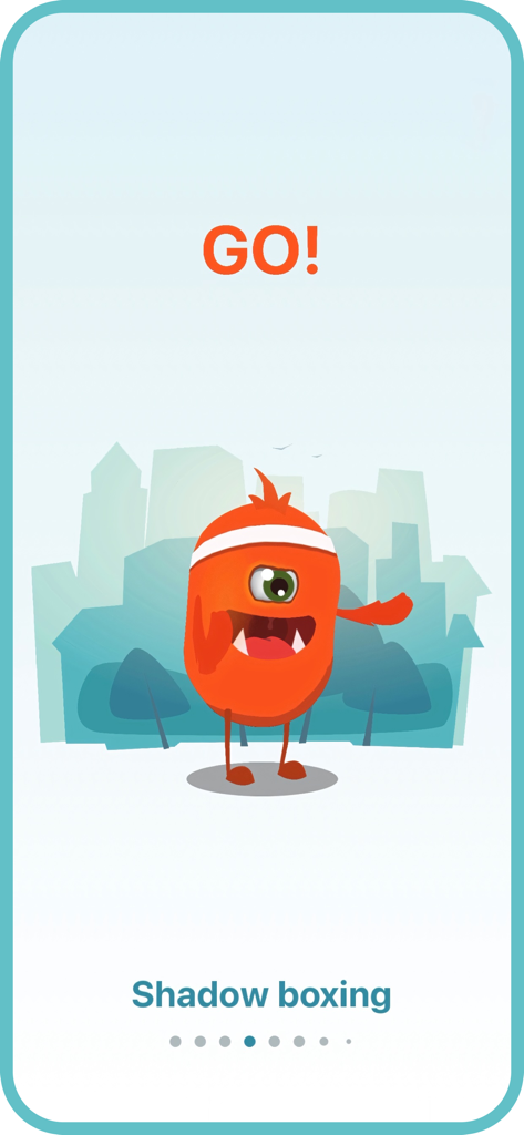 30 days Abs Workout Challenge - A cute orange monster character wearing a headband on the shadow boxing workout screen of the 30 days Abs Workout Challenge app