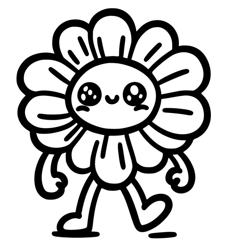 a flower with legs and arms with a smiling face like 😁 with there eyes open