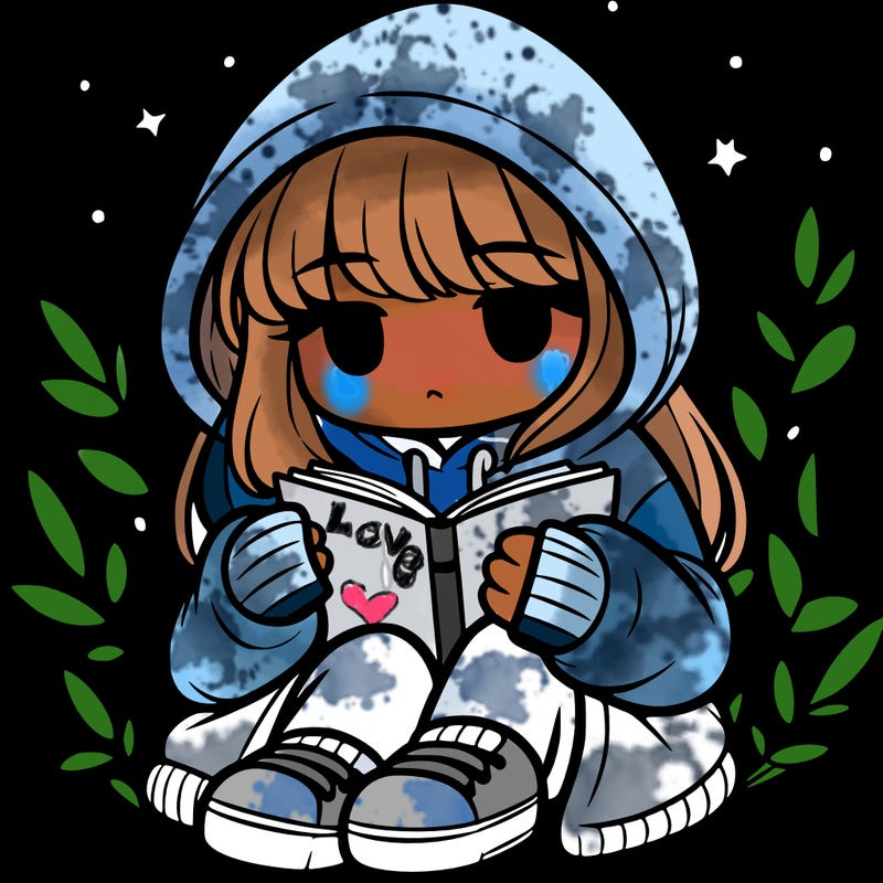girl in oversized hoodie reading a book