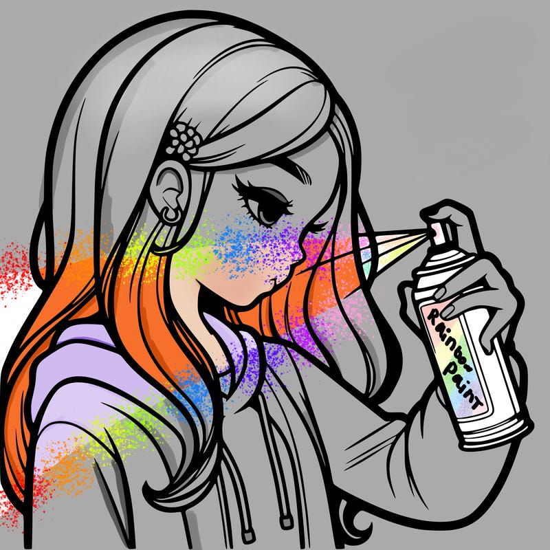 a realistic girl spray painting