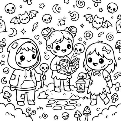 Discover our super cute Kawaii Necromantic Zombies coloring page. Bring these adorable undead friends to life with your favorite colors!