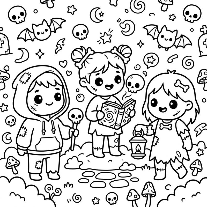 Discover our super cute Kawaii Necromantic Zombies coloring page. Bring these adorable undead friends to life with your favorite colors!