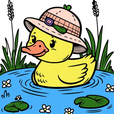 duck with a hat in pond