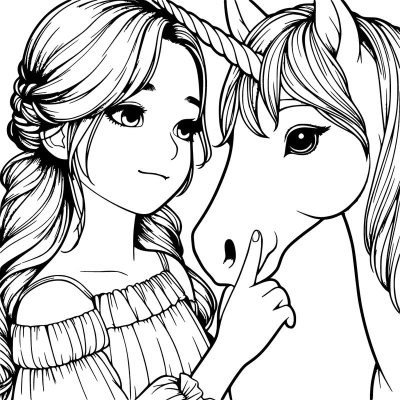realistic girl are touthsing an realistic unicorn