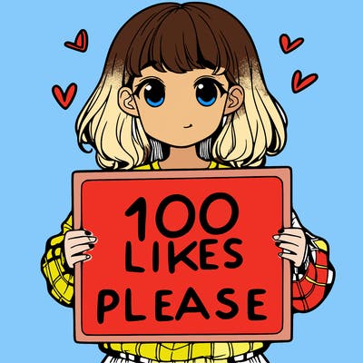 a girl holding a sign saying 100 likes please