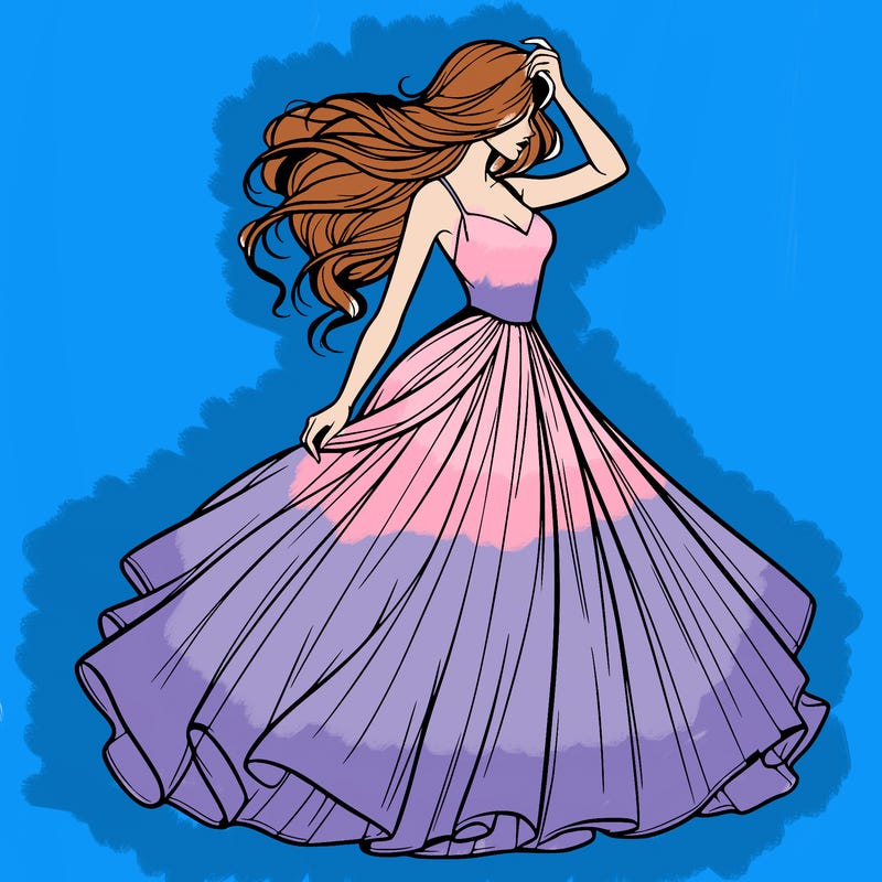 realistic woman with dress flowing in the wind