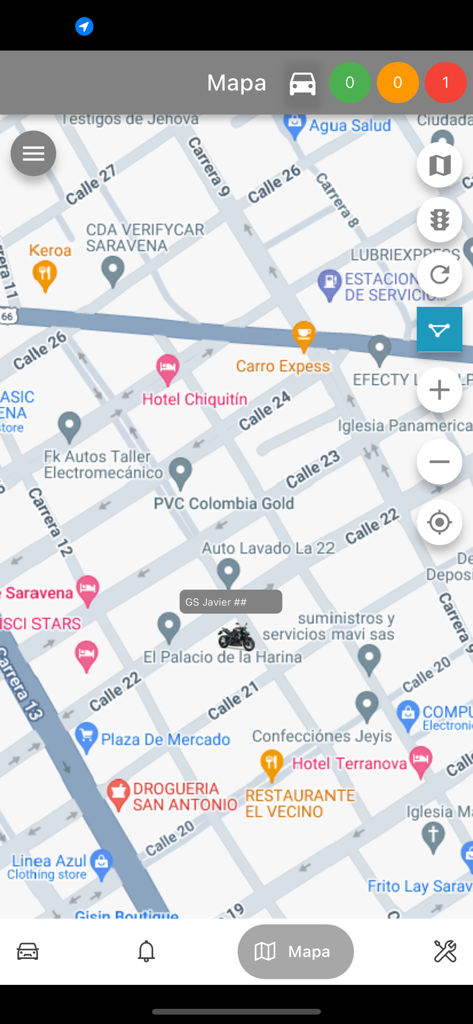 GPS STARLINK - Aplicativo móvel GPS STARLINK mostrando a localização de um veículo rastreado em um mapa da cidade