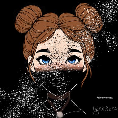 realistic girl with two buns on top of her head