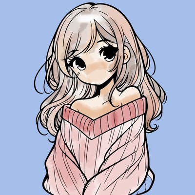 shy pretty girl wearing a sweater that is falling off one shoulder portrait