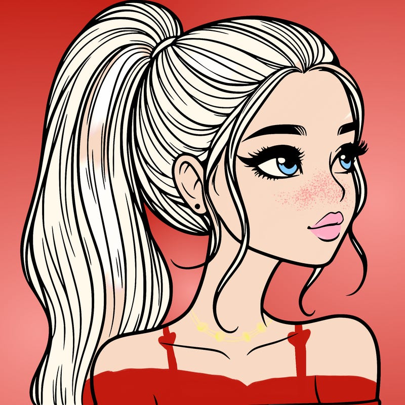 a beautiful and realistic girl with a high pony tail