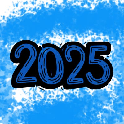 one line scrawled numbers sketch design “2025”