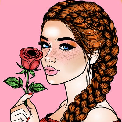 realistic woman with braids holding a single rose