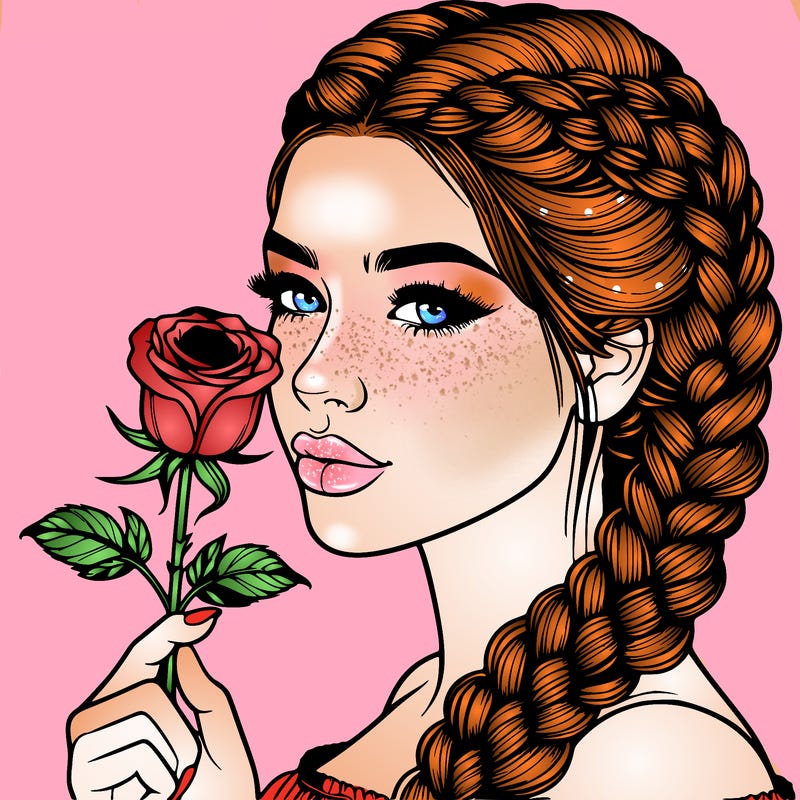 realistic woman with braids holding a single rose