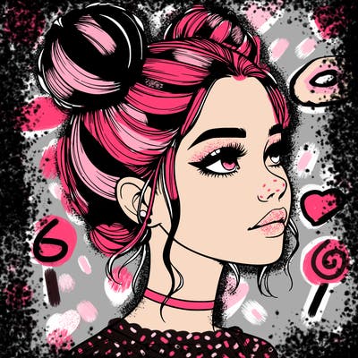 realistic girl with buns on the top of her head